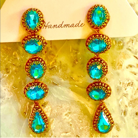 NWT Deepa Gurnani Turquoise Crystal Bead Earrings - Picture 9 of 11